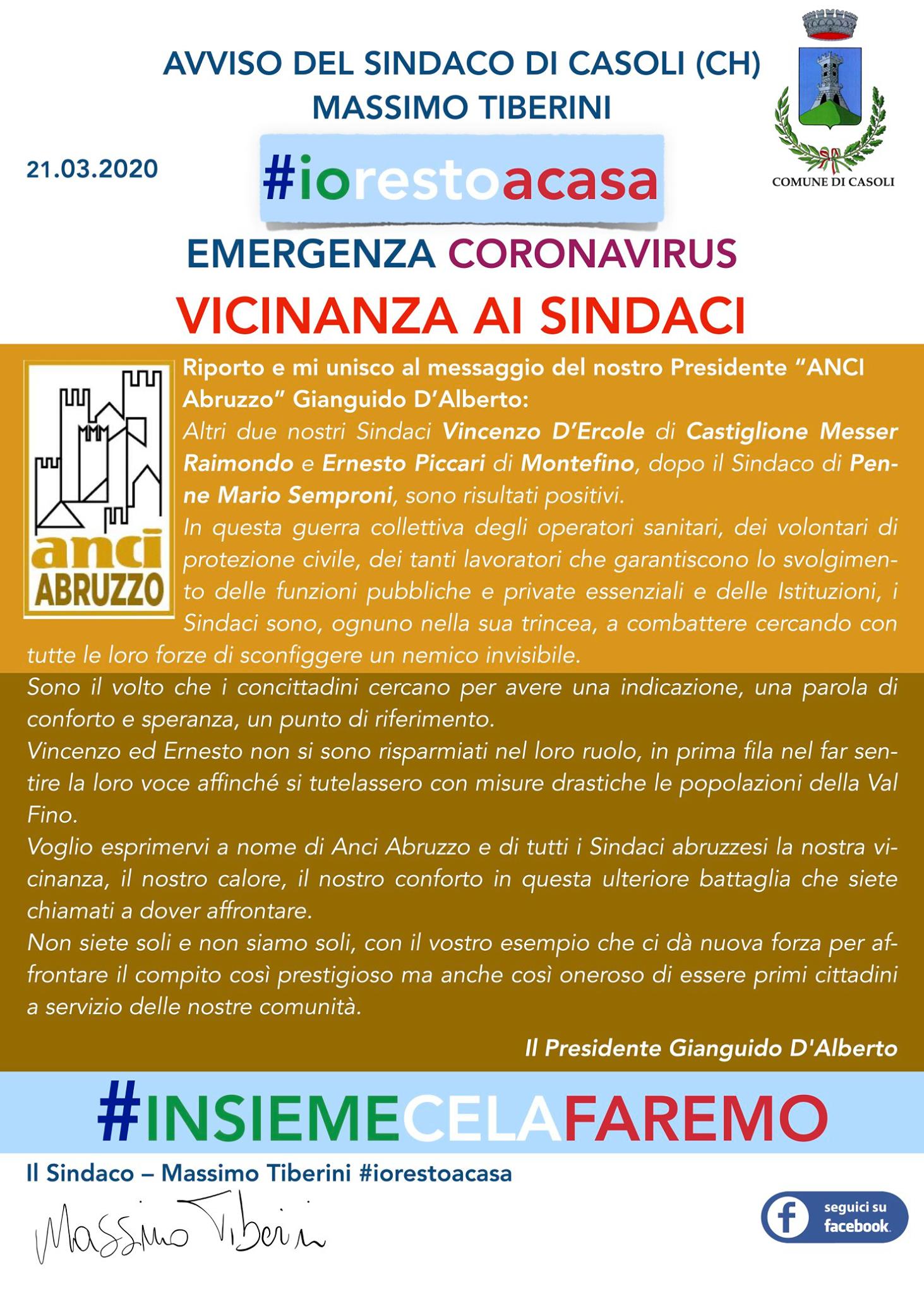 Messaggio Vicinanza ai Sindaci