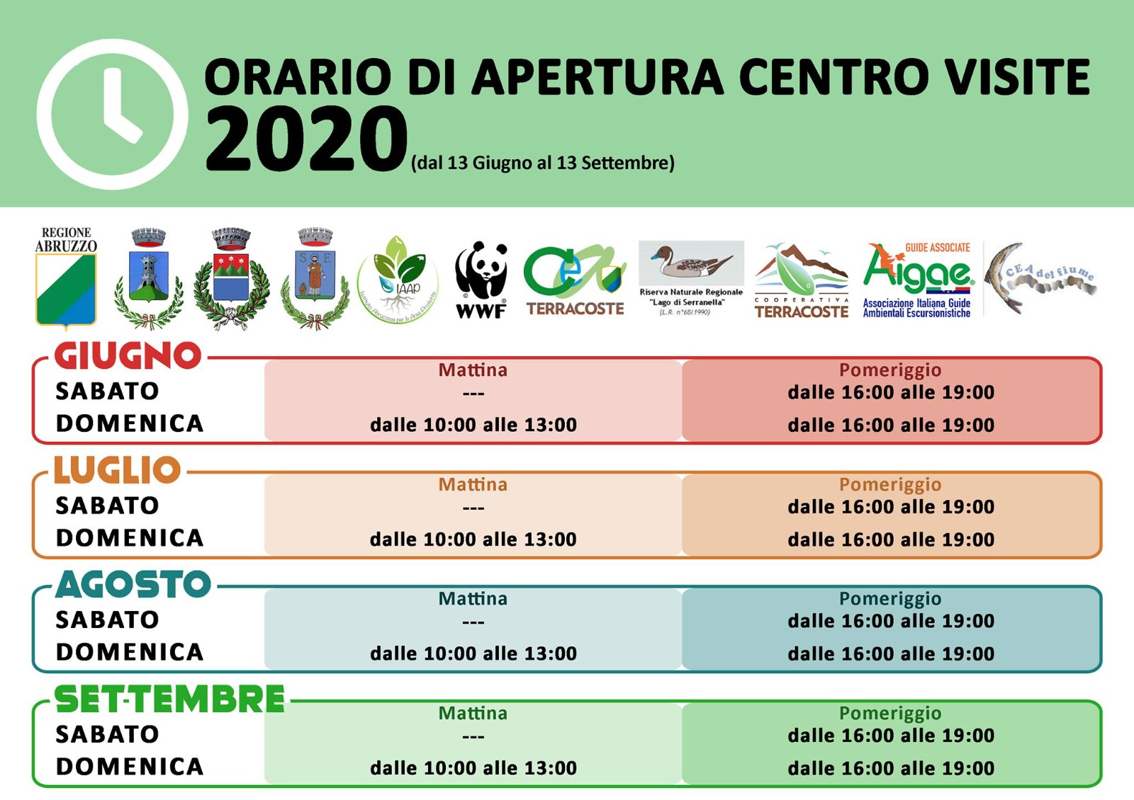 Tabellone Orario Estivo Oasi di Serranella