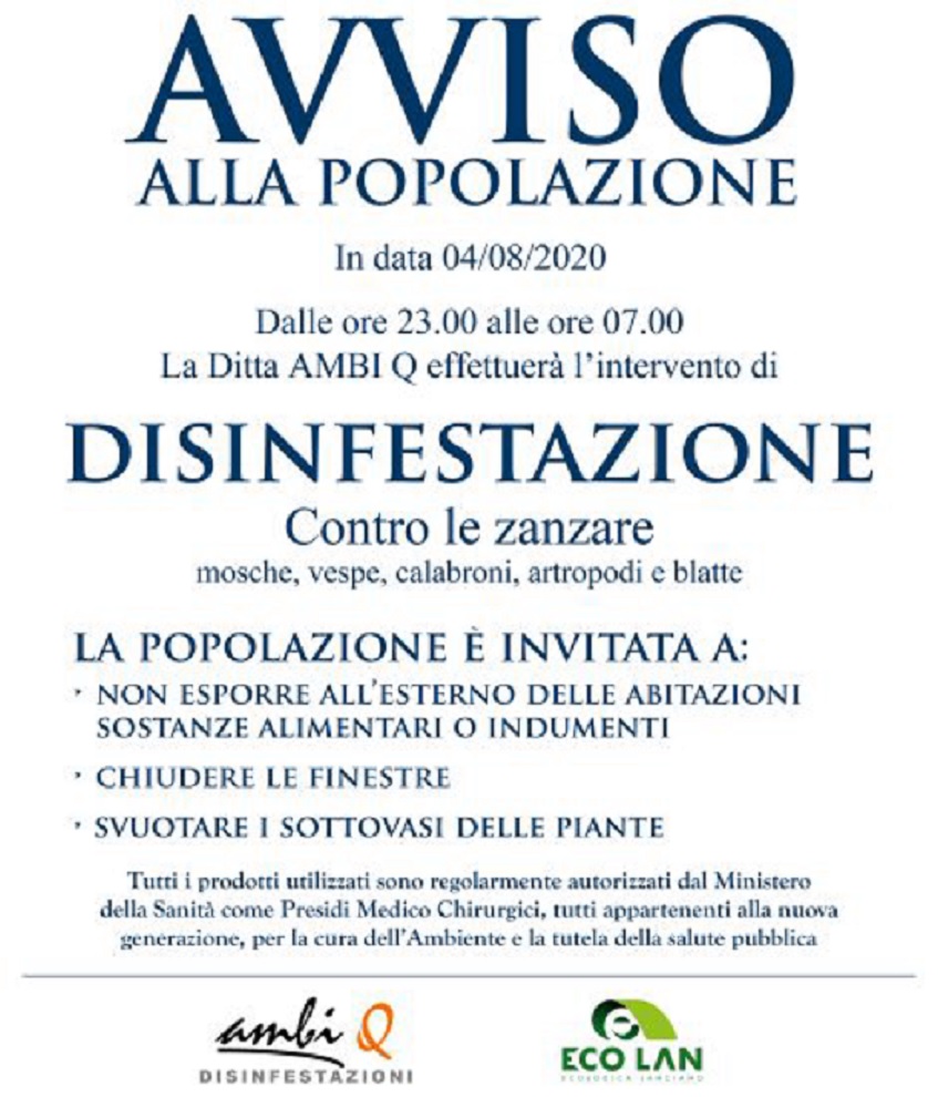 DISINFESTAZIONE 4 AGOSTO 2020