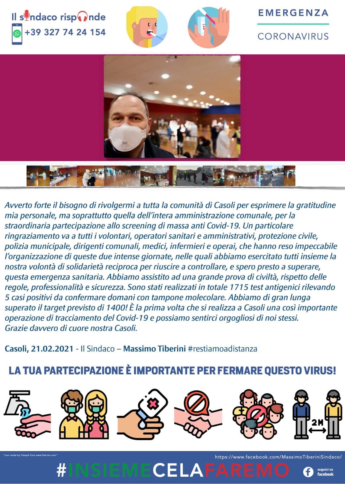 Locandina Ringraziamento del Sindaco per lo screening